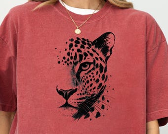 Comfort Colors Leopard Face T-Shirt, Minimalist Wildlife Art