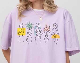 Comfort Colors Feminine Line Art T Shirt, Abstract Woman Graphic Tee, Minimalist Women Shirt, Modern Art Tee, Boho Female Figure Unisex Tee