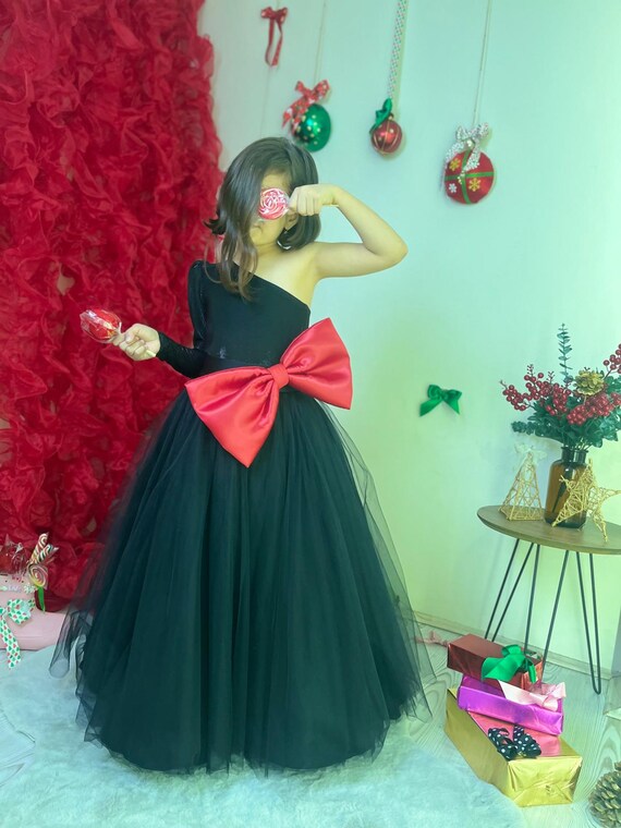 red and black themed party dress Girls Dress Style 5045
