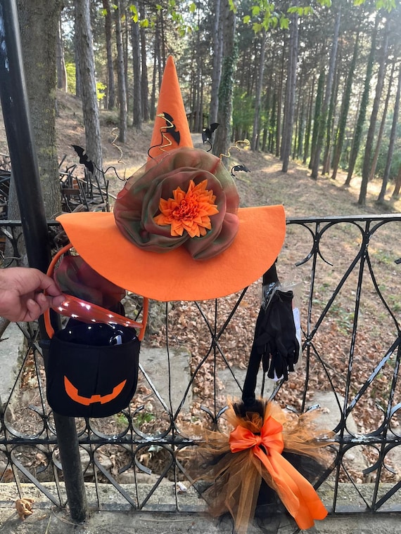 Orange Witch Costume Accessories Set, Light-up Bag, Tulle 