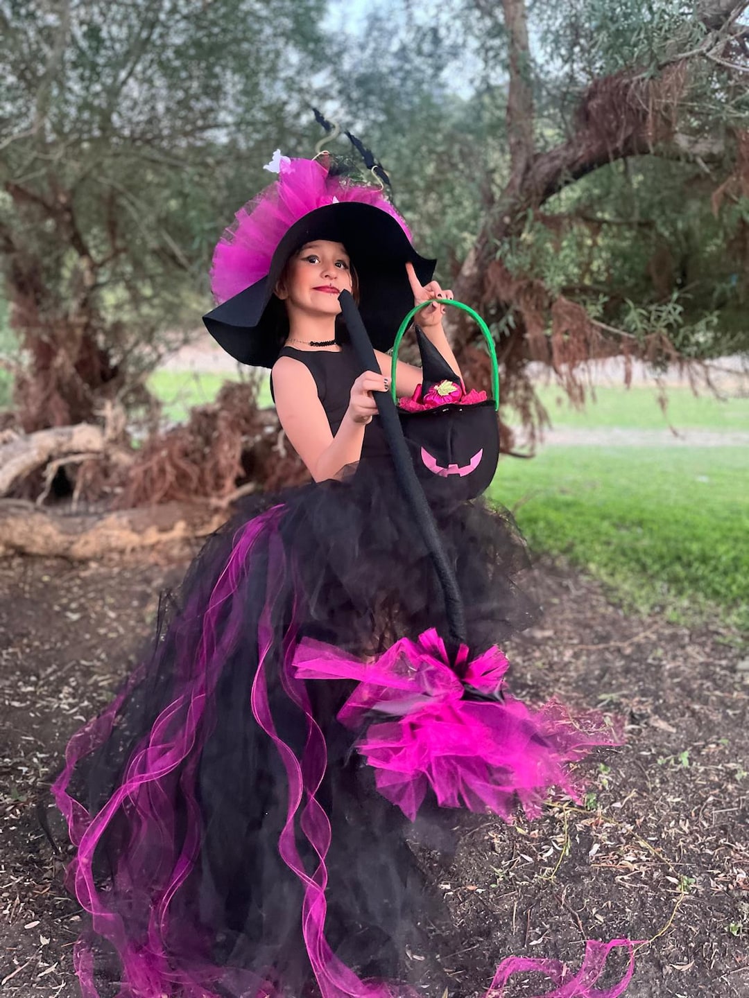 pink witch dress Kids Starry fairy witch costume Pink Purple Black whimsical witch , Kids halloween costume, girls witch costume baby halloween costume