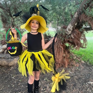 Witch Hat LED Lights Black Yellow Halloween Costume Amazon.com: TEMOGU Halloween Women Witch Hat with LED Lights  main image 2