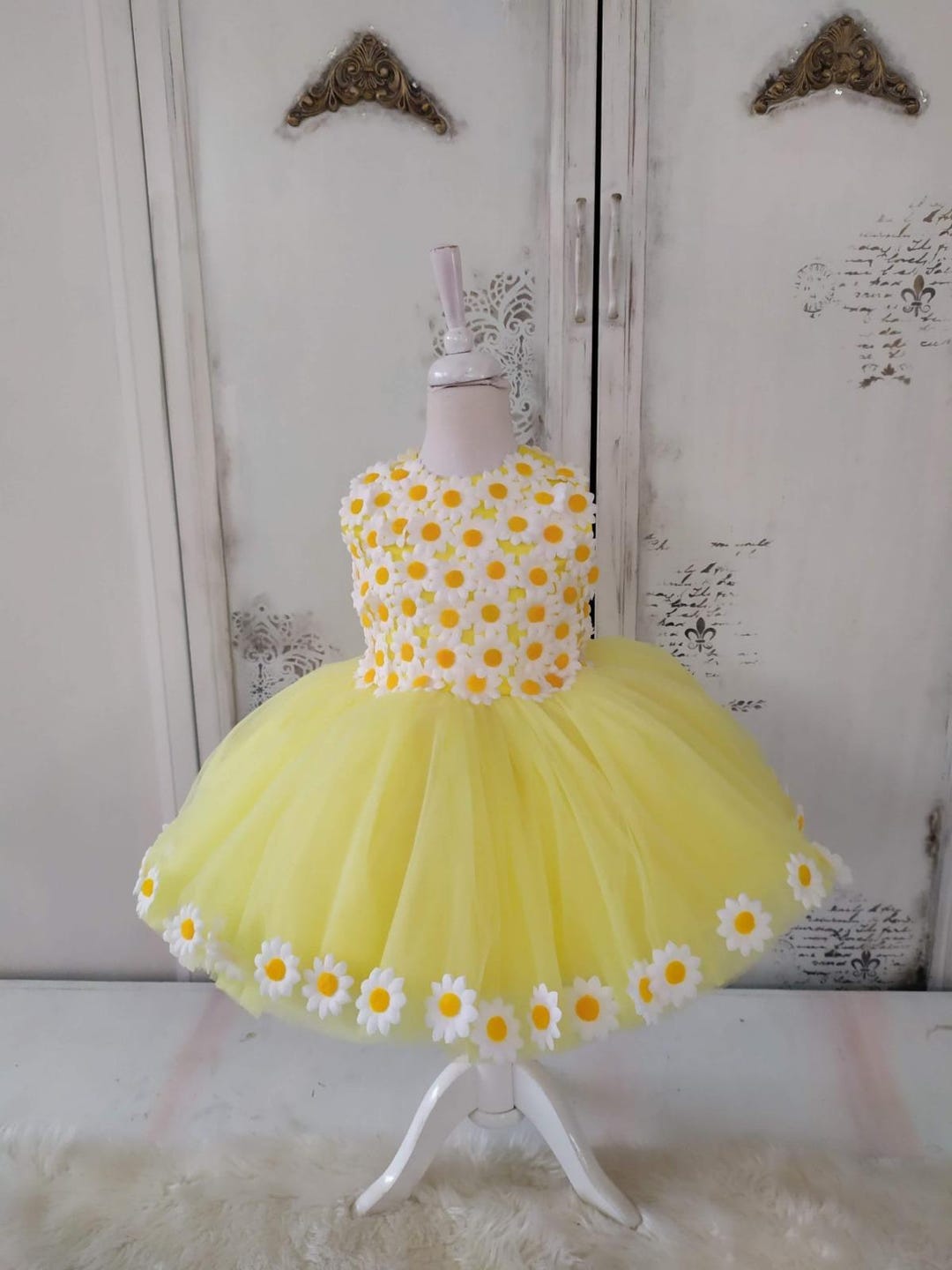 Hadeel Baby Girls Soft Light Yellow Floral Party Dress main image 1