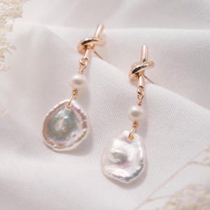Gold Filled Knot Baroque Pearl Earrings, Irregular Petal Pearl Stud Earrings, Artistic Vintage Baroque Jewelry, Everyday Wear Gift for Women