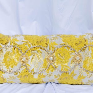 Extra Long Beautiful Yellow and Gold Luxury Decorative Pillow/Lumbar Pillow
