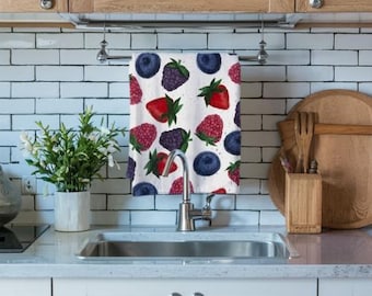 Toalla de cocina con frutos rojos variados, toalla de cocina, toalla de baño, toalla decorativa, decoración del hogar, decoración de cocina, decoración de frutas, frutos rojos variados