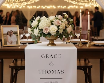 Wedding Table Runner, Personalized Couples Name Fabric Banner, Sweetheart Table Decor, Reception Sign