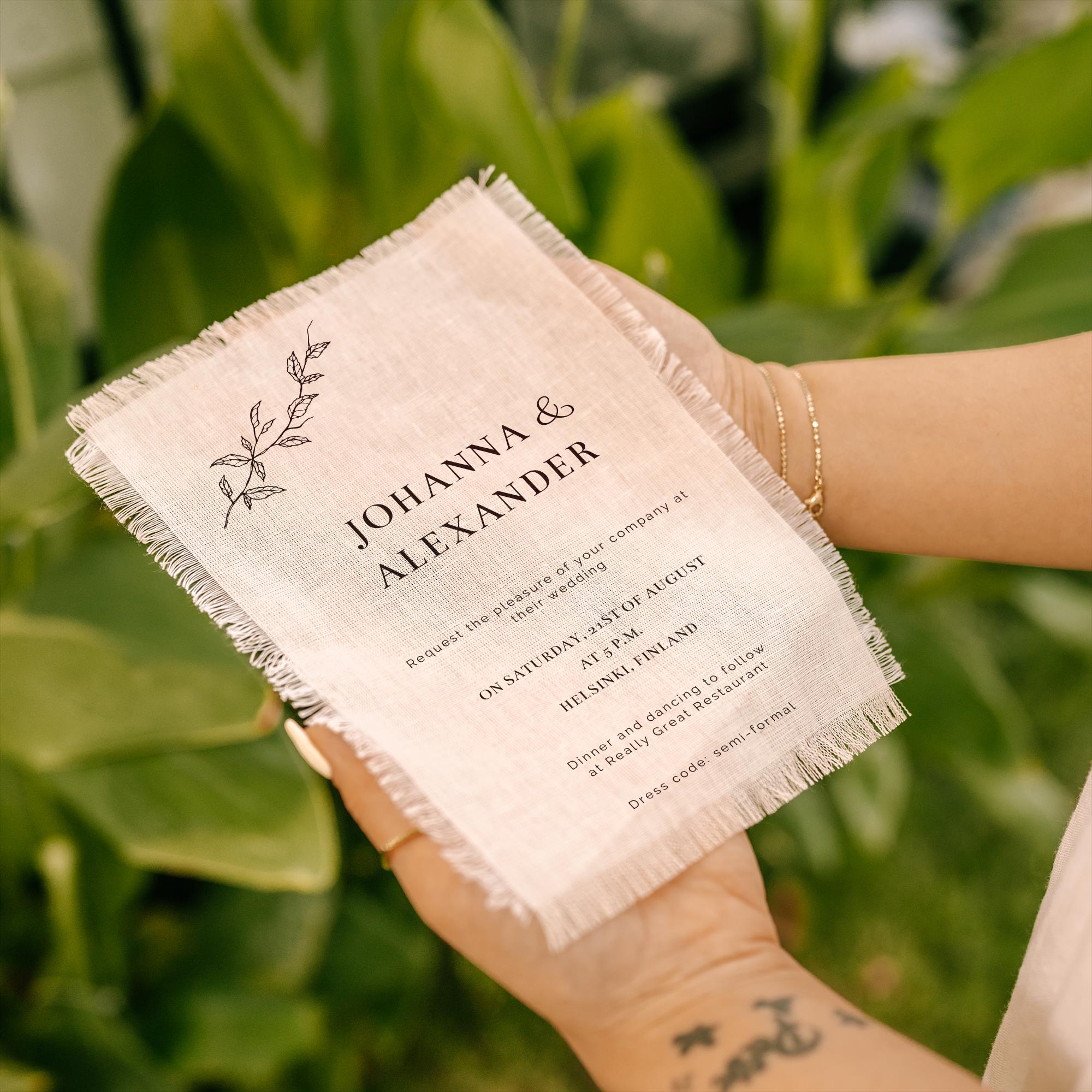 Linen Wedding Invitation with Frayed Edge