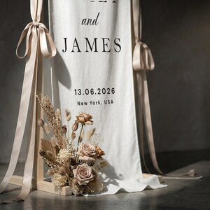 Custom Illustrated Wedding Sign, Linen Fabric Welcome Banner, Ceremony Decor image 17