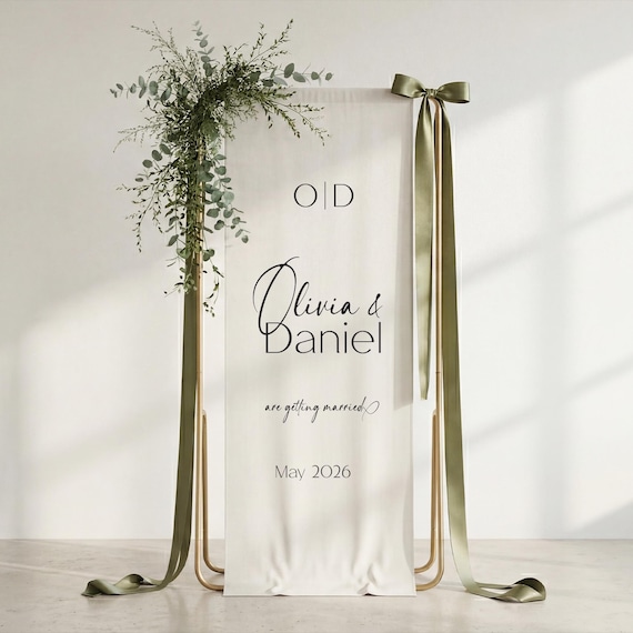 Personalized Linen-Look Fabric Wedding Welcome Sign