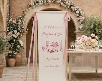 Ceremony Entrance Wedding Sign, Linen Fabric Banner, Elegant Aisle Decor