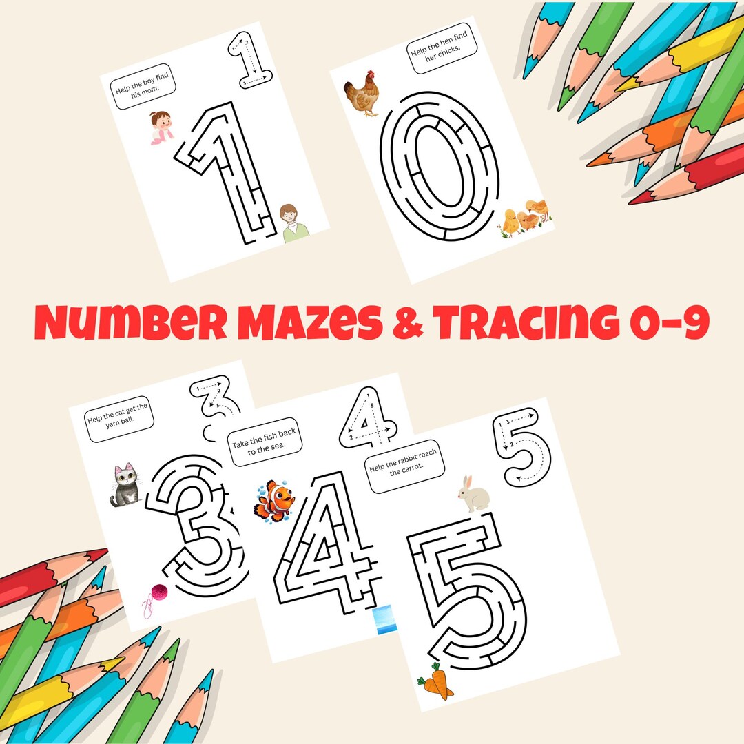 Printable Number Mazes 0–9 | Traceable Numbers Worksheets | Fun ...