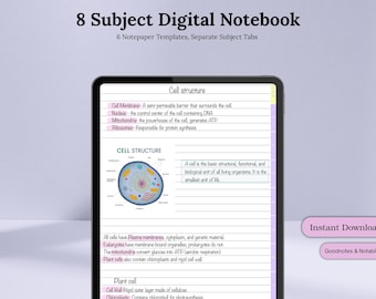 Digital Notebook: 8-Subject, 6 Templates - Goodnotes & Notability (Digital Download)
