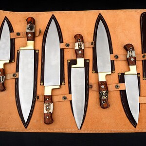 7 Pcs Kitchen Knives set with Leather bag. Hand Forged Personalized D2 stainless steel  Chef knife sets, Gifts for her, Anniversary Gifts