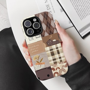 Cute Bear Phone Case Aesthetic Neutral Phone Cover Brown Cottagecore Phone Case Soft Cozy Phone Gift