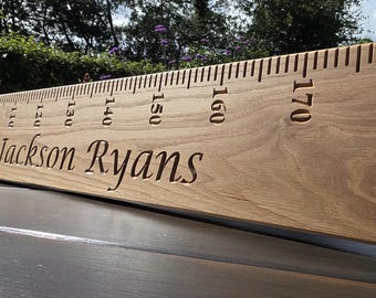 Solid Oak Personalised Height Chart Ruler – Engraved Wooden Growth Chart, Family Keepsake, Kids Room Decor, Handmade in UK