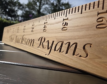 Personalised Luxury Solid Oak Height Chart, Engraved Wooden Growth Ruler, Personalised Family Heirloom Keepsake, Kids Room Wall Decor