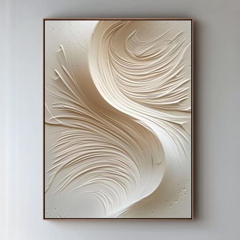 Beige S-swirl Abstract Wall Art, 3D Textured Impasto Painting, Neutral ...