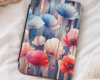 Poppy Kindle Case, Floral Kindle Cover, Stained Glass Flower Ereader Case, Poppy Lover Gift, Book Lover Gift for Her