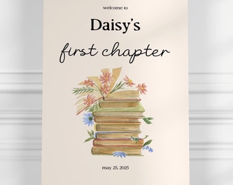 Editable First Birthday Sign, Canva Template, Baby's First Birthday, First Chapter, Book Theme, Digital Download, SSDC58
