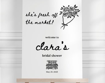Panneau de bienvenue modifiable pour la douche nuptiale, fraîchement sorti du marché, modèle canva, douche nuptiale, téléchargement numérique, plusieurs options de couleurs, SSDC30