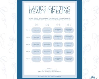 Hochzeitstag Haar & Make-up-Zeitplan | Brautparty Timeline (Instant Download)