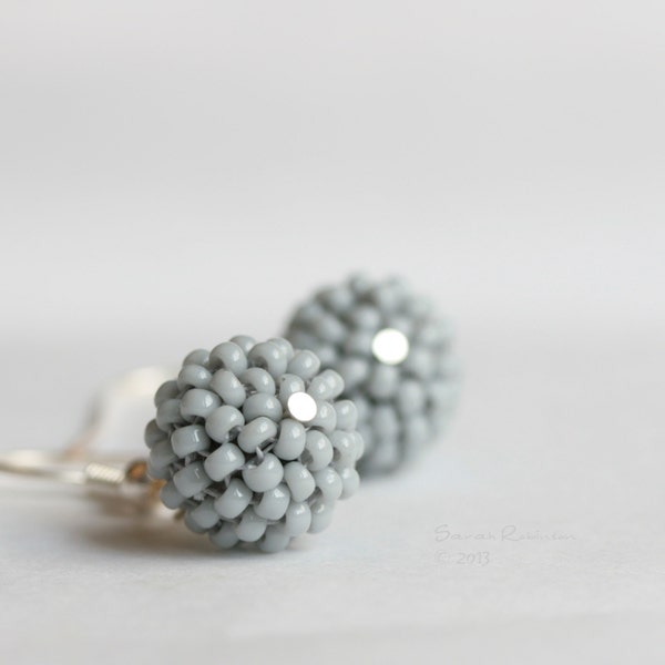 Gray Beaded Bead Earrings Dangle Pearl