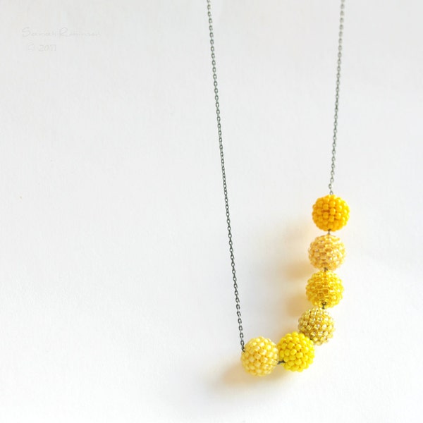 Lemon Yellow Beaded Beads Necklace