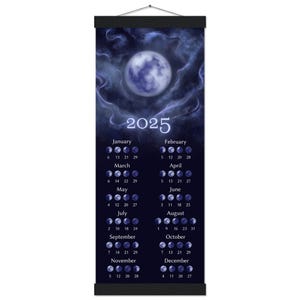 Moon Phase Calendar 2025 Lunar Cycle Wall Calender Unique moon art print Full moon Last quarter New moon First quarter Moon Phases Calendar