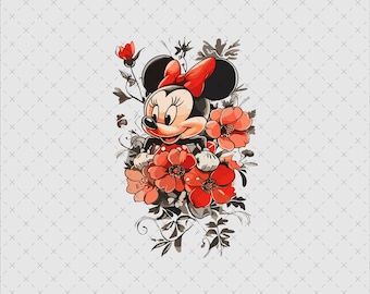 Retro Minnie Mouse Floral PNG, SVG (Digital Download)
