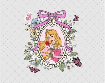 Śpiąca Królewna Aurora Png SVG, Pobierz natychmiast, Kwiatowy Cameo Księżniczki, Naklejka na Urodziny