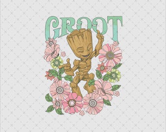 Baby Groot Floral SVG PNG, natychmiastowe pobranie, postać tańczącego drzewa, naklejka na koszulkę Cricut Cut File