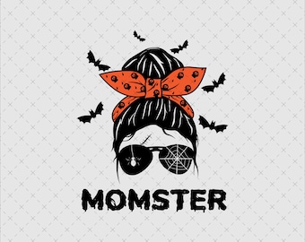 Momster Halloween Png Svg, Messy Bun Mom Shirt Design, Instant Download, Spooky Mama File