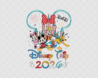 Przyjaciele Myszki Miki 2026 Rodzinna wycieczka w formacie PNG SVG, natychmiastowe pobranie, projekt koszulki dla taty na wakacje, plik koszulki do dopasowania grupowego