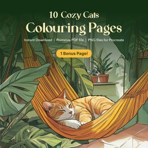 Adult Cozy Cat Coloring Book,Perfect for Stress Relief and Mindfulness,Fun Relaxing Digital Download,Printable PDF + PNG files for Procreate