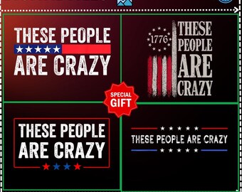 Gift 4 Design「These People are Crazy PNG」、家族の混乱、レトロなヴィンテージ旗、面白い家族の再会、グループマッチング、ヴィンテージ風ダメージ旗USA