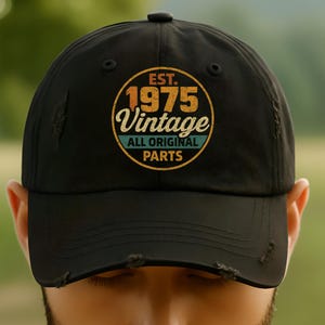 Gorra desgastada vintage de 1975: gorra vintage para el 50.º cumpleaños de 1975, ideas de regalo retro para el 50.º aniversario de 2025, ropa nostálgica, regalo para él.