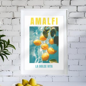 Amalfi Lemon Poster  – La Dolce Vita -Vertical Blue Water Art Print – Coastal Italy Home Decor – Summery Mediterranean Wall Art