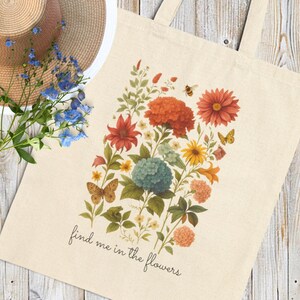 Cottagecore Wildflowers Tote Bag – Botanical Canvas Shopper – Eco-Friendly Market Bag – Flower Lover Gift