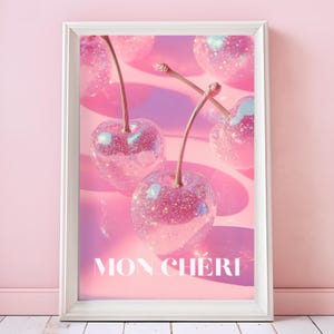 Cherry Wall Art – Pop Art Poster of Disco Strawberries – Retro Kitchen Decor – Pink Aesthetic Fruit Print
