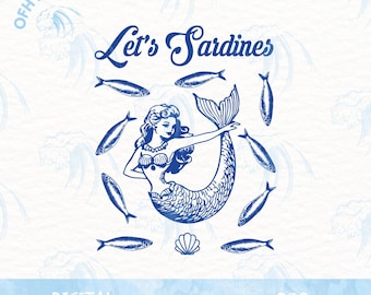 Let's Sardines Mermaid Png, Tinned Fish Portugal Design, Italian Summer Designs , Trendy Fish Design, Vintage Sardines Png, Retro Sardines