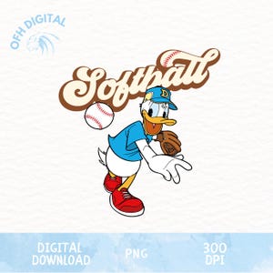 Retro Softball Duck Png, Vintage Baseball Png, Disney Mouse Friends Png, Trendy Cartoon Softball Png, Baseball Game Day Png, Sport Designs