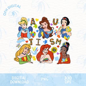 Princesa de Disney con autismo Png, Día del autismo de dibujos animados Png, Día de la concienciación sobre el autismo Png, Niña con autismo, Texto de autismo de rompecabezas Png, Diseños de moda para el autismo
