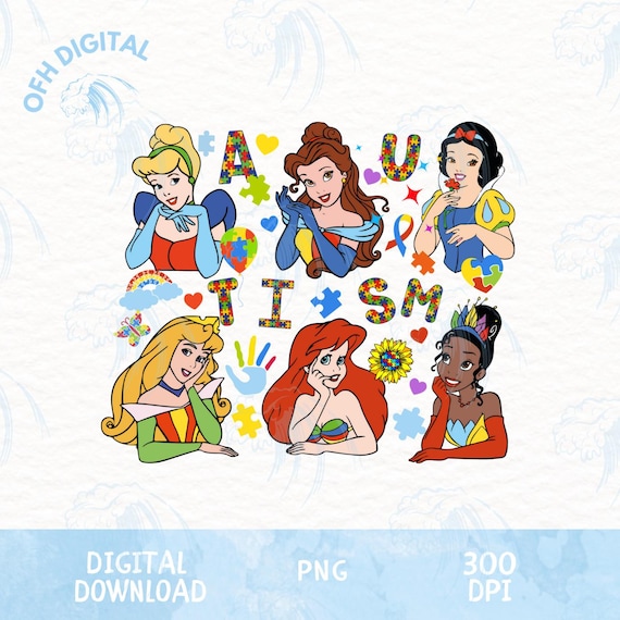 Autism Disney Princess Png, Cartoon Autism Day Png, Autism