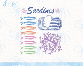 Retro Sardines Png, Vintage Sardines Png, Tinned Fish Portugal Design, Italian Summer Designs , Trendy Fish Design,