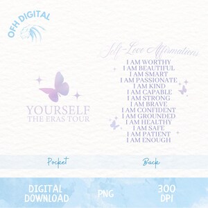 Yourself The Eras Tour Png, Afirmaciones De Autocuidado Png, Diseños De Camisetas Motivacionales De Dos Lados, Diseños De Letras De Mariposas, Motivacionales De Moda