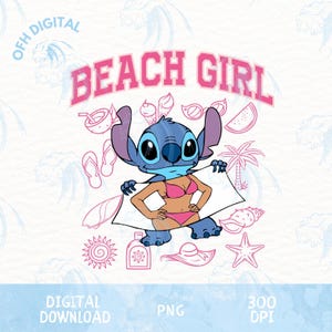Funny Summer Stitch Png, Stitch Beach Girl Png, Stitch Summer T-shirt Design Png, Stitch 2025 Designs, Movie Time Cartoon Shirt