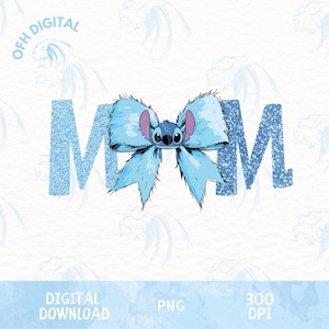 Glitter Mom Stitch Bow Png, Coquette Stitch Mom Png, Cartoon Mom Bow Png, 2025 Cartoon Movie Bow Png, Mothers Day Stitch Png