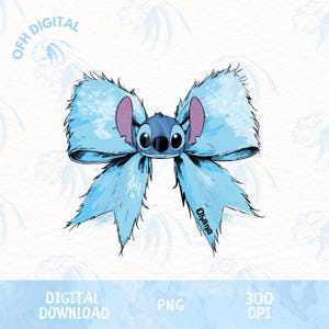 Stitch Coquette Bow Png, Stitch Hairy Ribbon Png, 2025 Cartoon Designs, Movie Carton Shirt, Cartoon Bows Png, Blue Bow Stitch Png,
