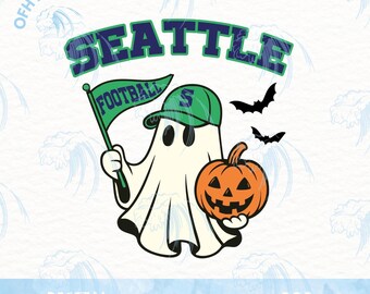 Spooky Seattle Team, Seattle Ghost Halloween Png, Boo Seattle Spooky Team, Vintage Seattle Png, Halloween Seattle Png,Seattle Cheer Football